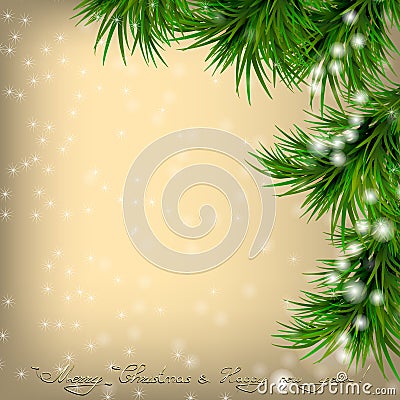 Christmas card with Christmas tree and snowflakes Stock Photo