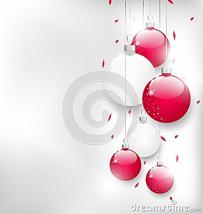 Christmas card with colorful glass balls and tinsel Vector Illustration