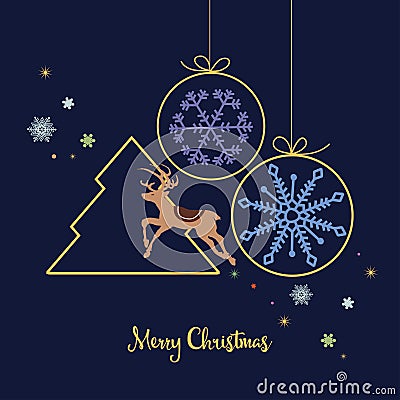 Christmas card, colorful snowflakes in round bauble Vector Illustration