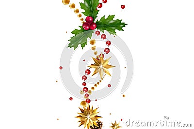 Christmas card with a composition of festive elements such as gold star, berries Vector Illustration