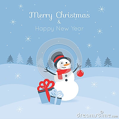 Christmas card with a cute snowman Vector Illustration