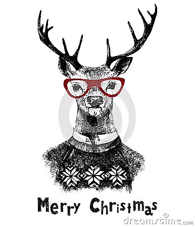 Christmas card with deer Vector Illustration