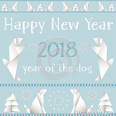 Christmas card with dogs, made in the style of origami. Vector Illustration