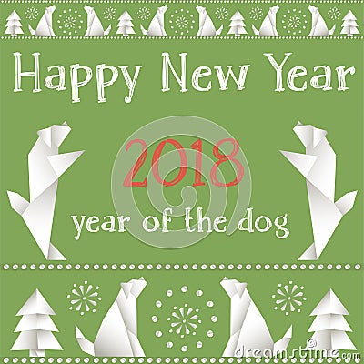 Christmas card with dogs, made in the style of origami. Vector Illustration