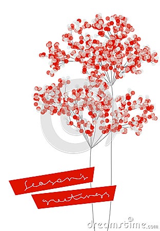 Christmas card with branches of snowy red berries Vector Illustration