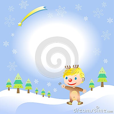 Christmas card with elk boy Vector Illustration