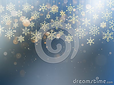 Christmas card with foiled gold snow flake. Golden decoration on light blue winter background. EPS 10 Vector Illustration