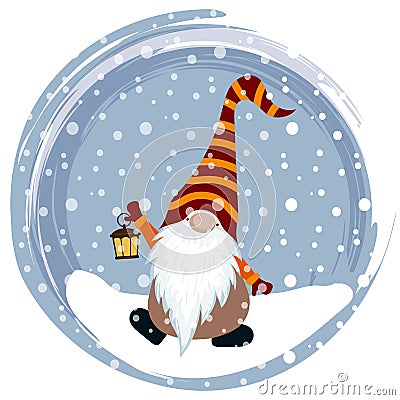 Christmas card with funny gnome Vector Illustration