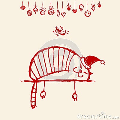 Christmas card, funny santa cat for your design Vector Illustration