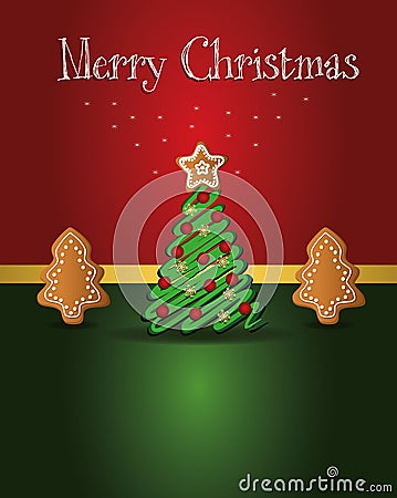 Christmas card gingerbread tree Vector Illustration