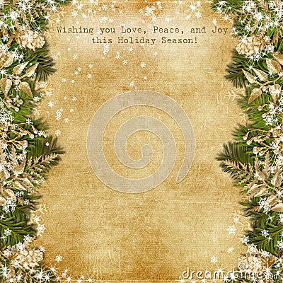 Christmas card with gold garland on vintage background Stock Photo