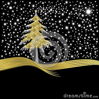 Christmas card gold tree ornate with golden fleur-de-lis Stock Photo