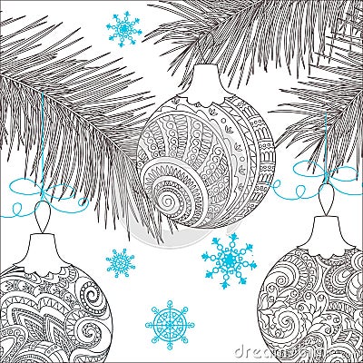 Christmas card with hand drawn decorated balls Vector Illustration