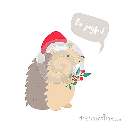 Christmas card with a hedgehog. Holiday greetings Vector Illustration