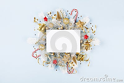 Christmas card with holiday decorations anf fir tree Stock Photo