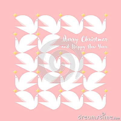 Christmas card with holiday greetings and pattern of doves Vector Illustration