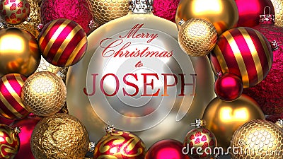 Christmas card for Joseph to send warmth and love to a dear family member with shiny, golden Christmas ornament balls and Merry Cartoon Illustration