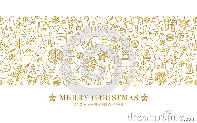 Christmas card with line art icon Vector Illustration