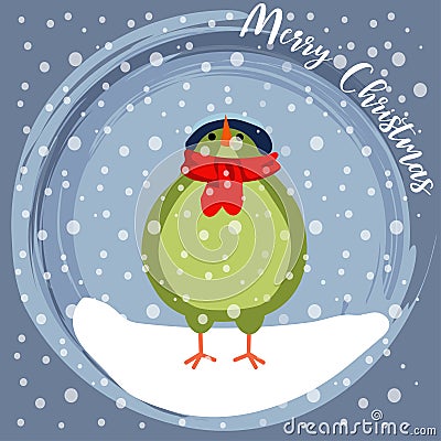 Christmas card with little dressed bird Vector Illustration