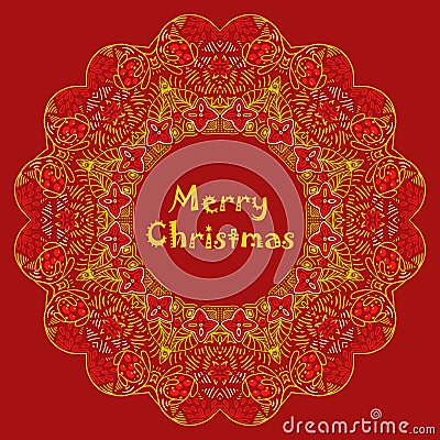 Christmas card with Merry Christmas text with Vector Illustration