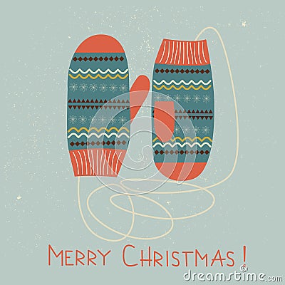 Christmas card with mittens. Vector Illustration