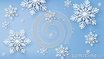 Christmas card with paper cut snow flake. Vector Illustration