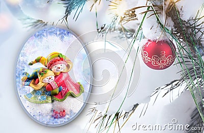 Christmas card with a picture of merry snowmen Stock Photo