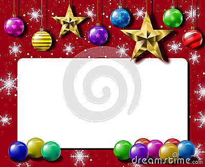 Christmas card red background ball and star Vector Illustration