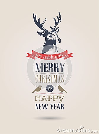 Christmas card, retro air mail concept with deer Vector Illustration