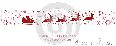 Christmas card with santa sled and deer on star border Vector Illustration