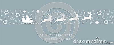 Christmas card with santa sled and deer on star border Vector Illustration