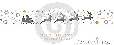 Christmas card with santa sled and deer on star border Vector Illustration