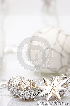 Christmas card with silver star and balls Stock Photo