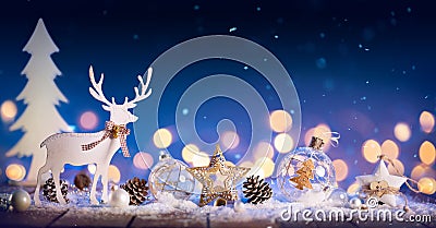 Christmas Card - Snowy Ornament With Pine Cones Stock Photo