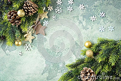 Christmas card. Star on green stone background. Stock Photo