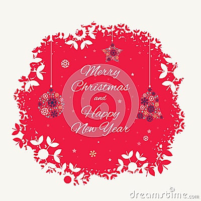 Christmas card template with christmas decorations made from snowflakes Vector Illustration