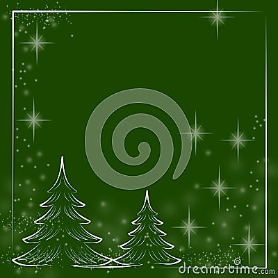 Christmas card. White outlines of trees, white snowflakes and starlight, arranged in a chaotic order over the entire surface on a Stock Photo