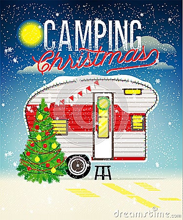 Christmas Card with Winter Camp. Vector illustration. Vector Illustration