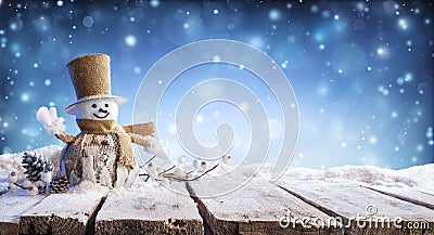 Christmas Card - Winter Incoming - Snowman Stock Photo