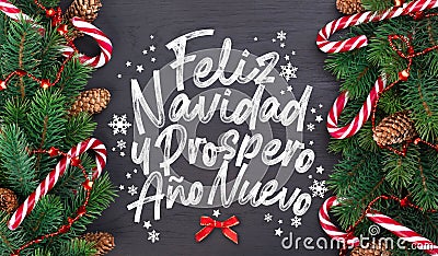 Christmas card with wishes words in Spanish Stock Photo