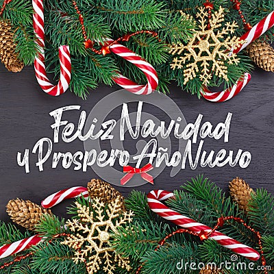 Christmas card with wishes words in Spanish Stock Photo