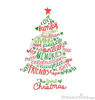 Christmas Card Word Cloud tree design Vector Illustration