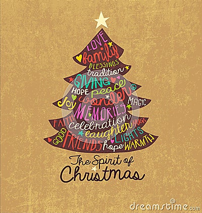 Christmas Card Word Cloud tree design Vector Illustration