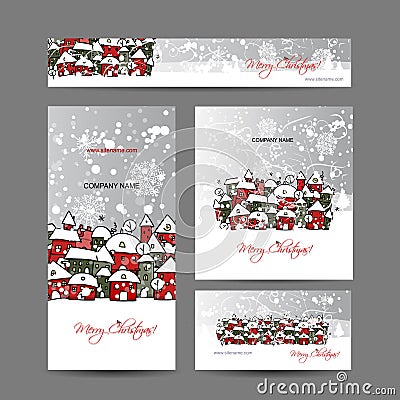 Christmas cards with winter city sketch for your Vector Illustration