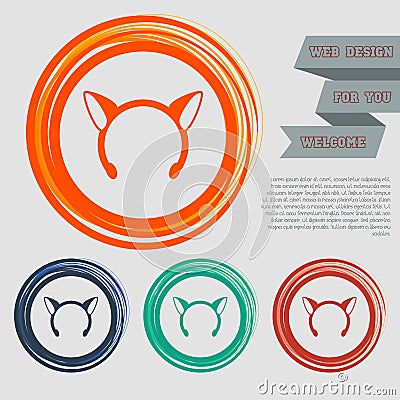 Christmas carnivals ears icon on the red, blue, green, orange buttons for your website and design with space text. Cartoon Illustration