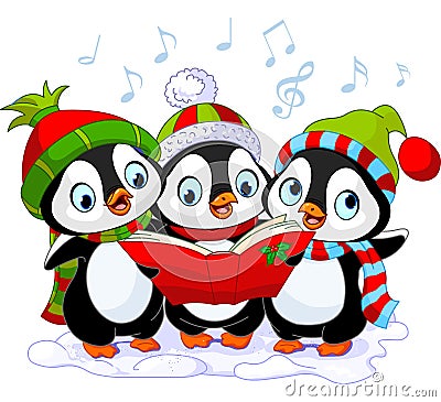 Christmas carolers penguins Vector Illustration