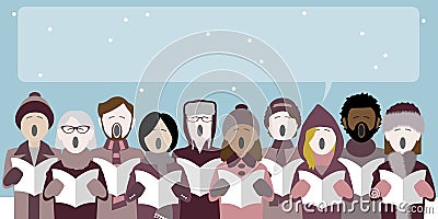 Christmas carolers singing in the snow Vector Illustration