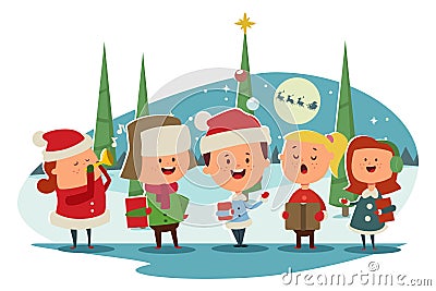 Christmas Caroling choir song carols. Vector winter background Vector Illustration