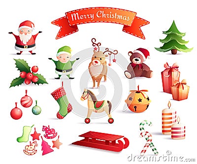 Christmas Cartoon Icons Set Vector Illustration