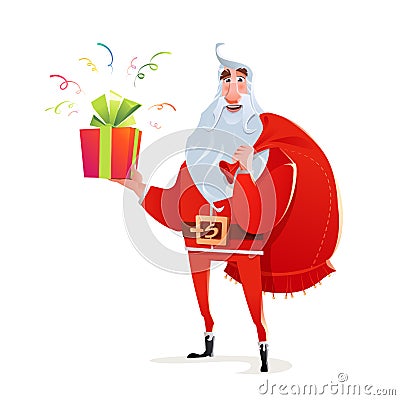 Christmas cartoon illustration of Santa Claus isolated on a white background. A modern charismatic, happy Santa Claus Vector Illustration